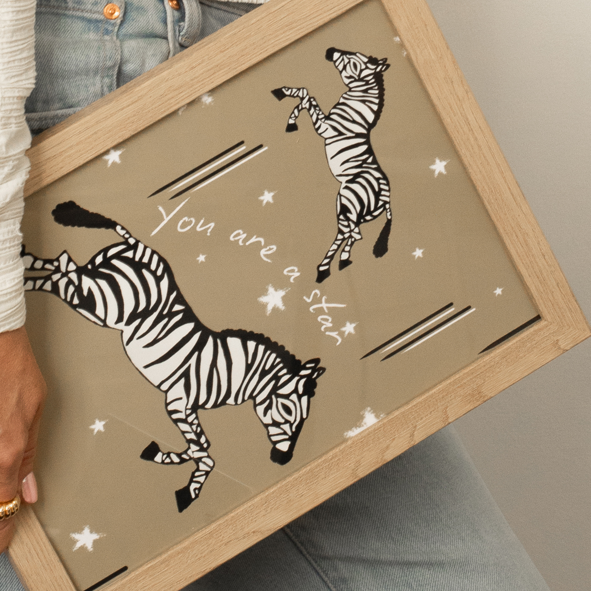 Framed Leaping Zebra Art