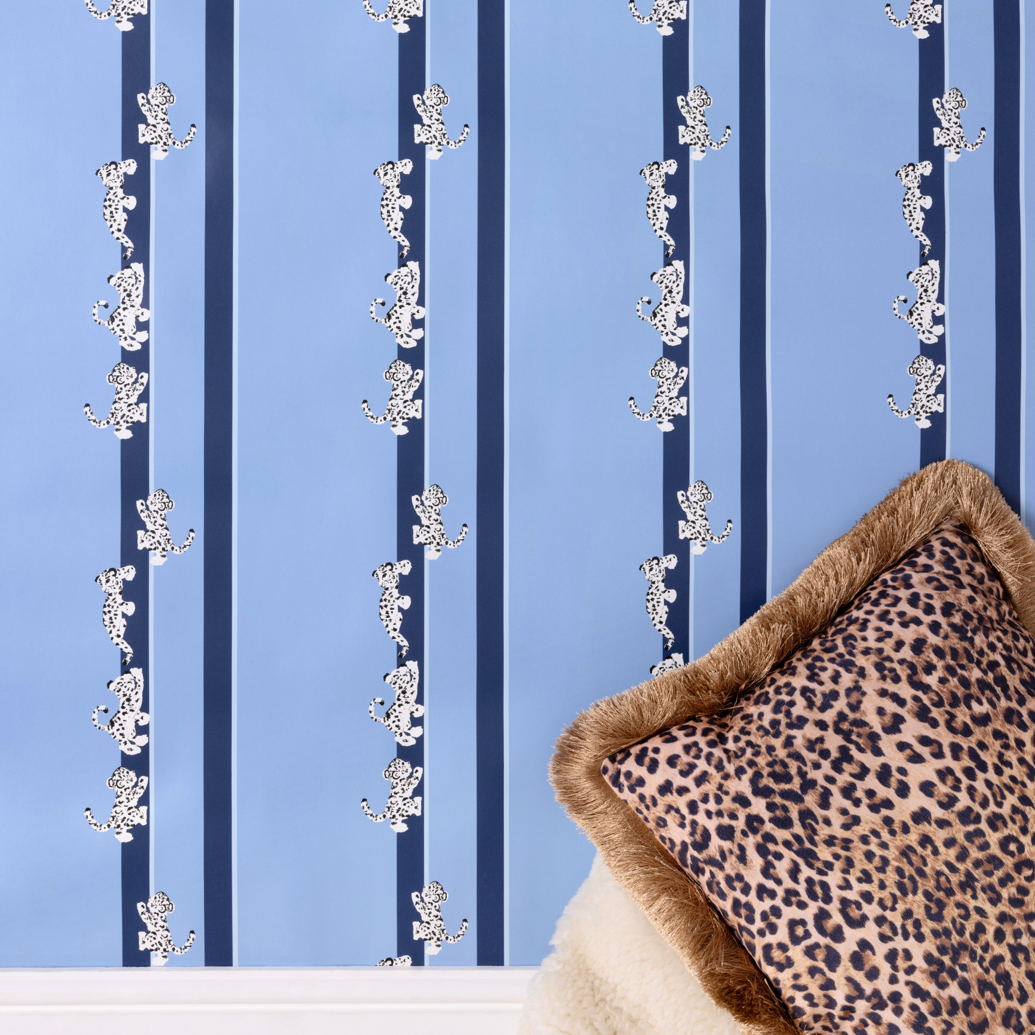 Ascending Leopard Cubs Wallpaper, Cornflower Blue