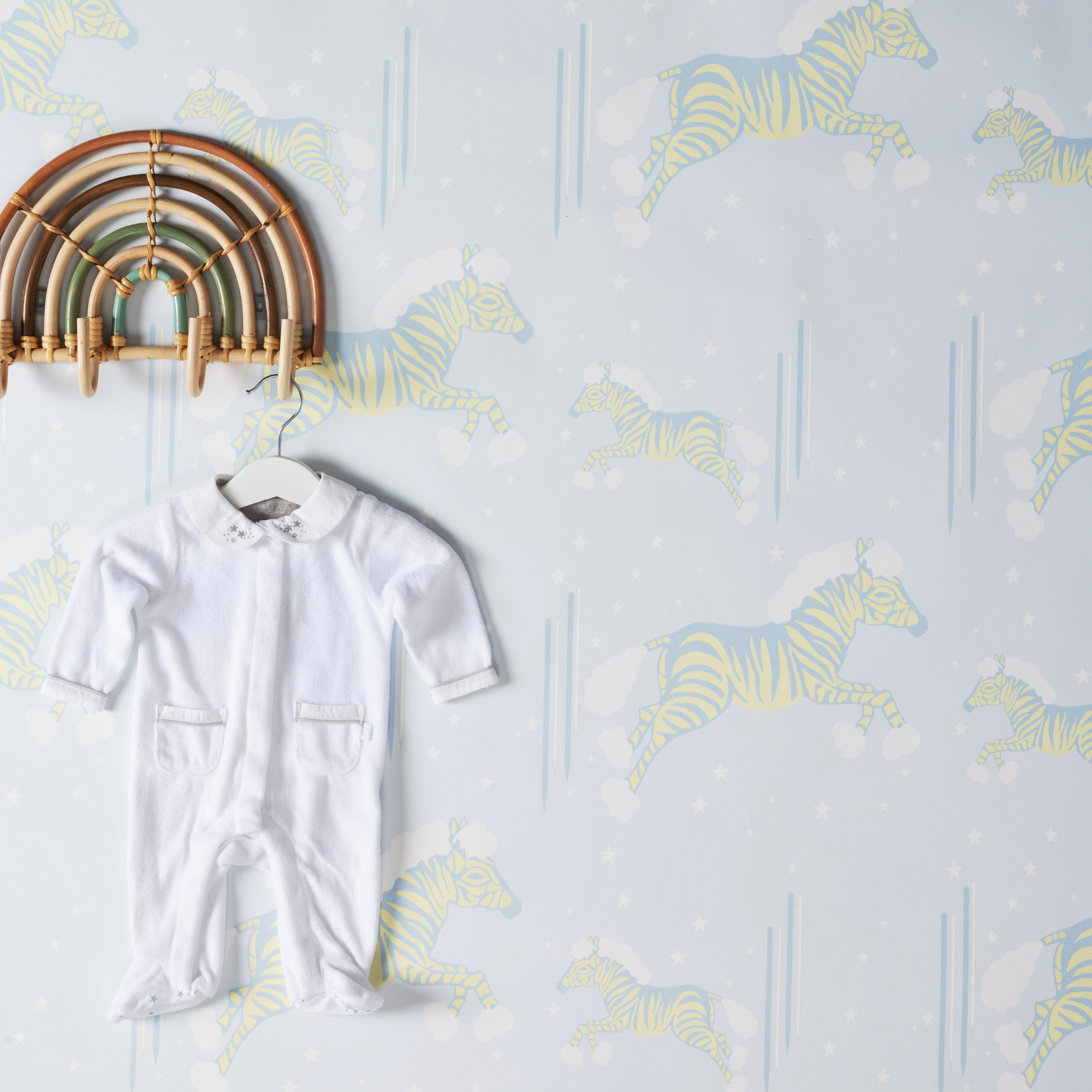 Zebra Head in the Clouds Wallpaper, Cornflower Blue & Custard