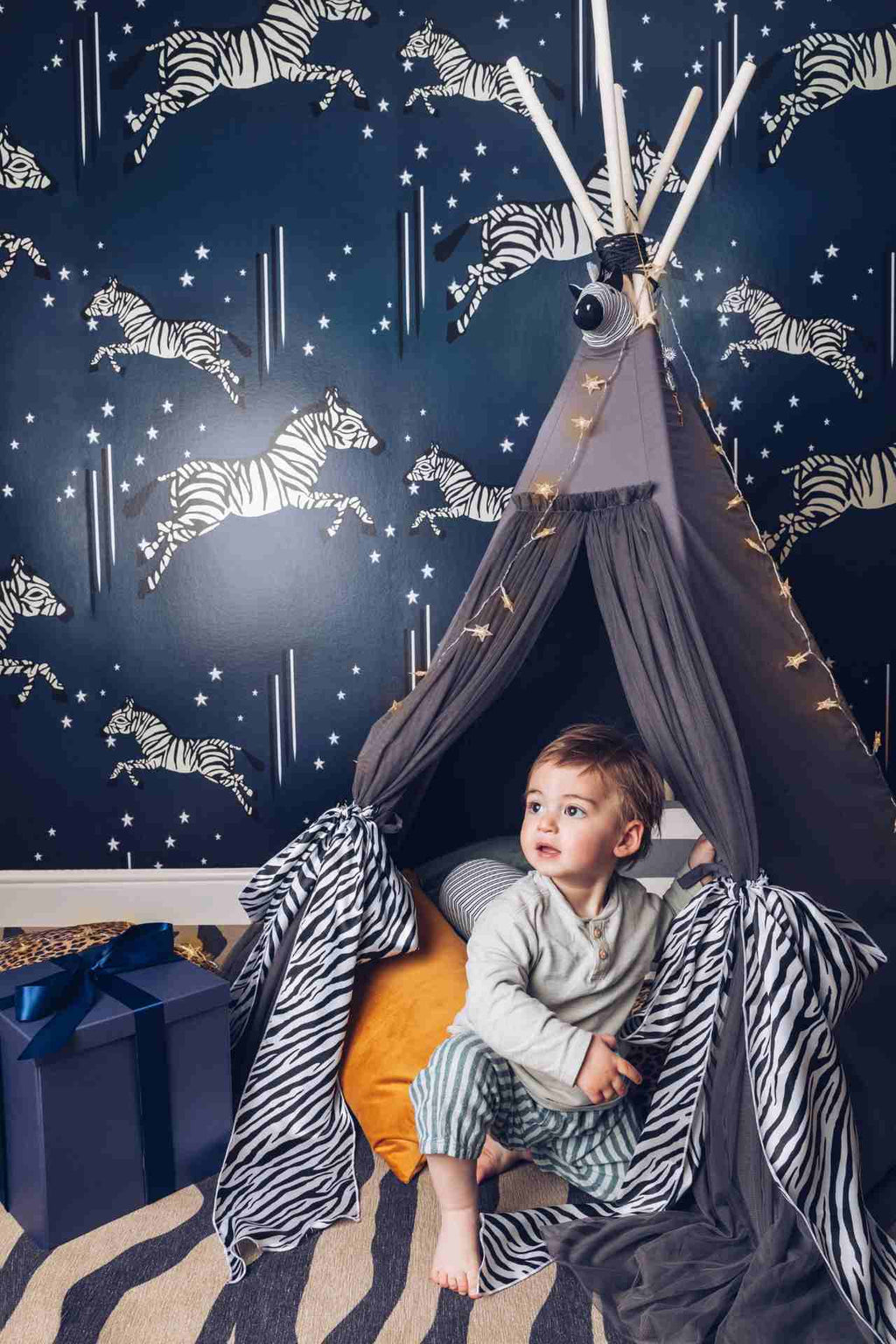 Leaping Zebra Wallpaper, Midnight