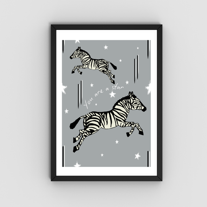 Framed Leaping Zebra Art