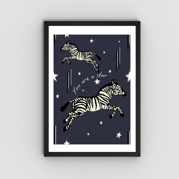 Framed Leaping Zebra Art