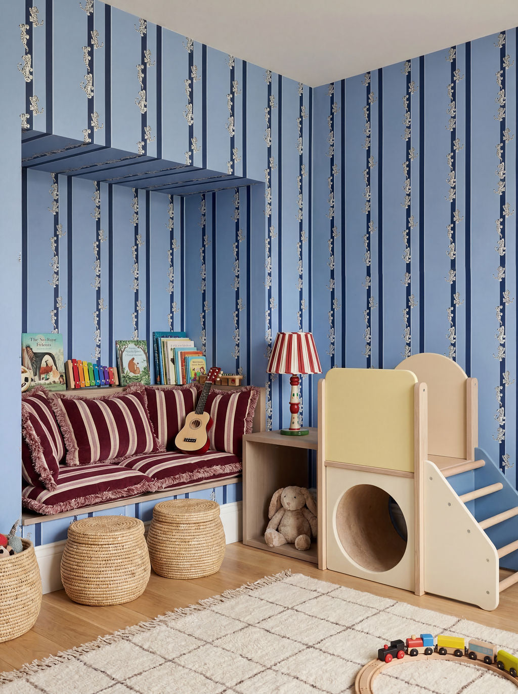 Ascending Leopard Cubs Wallpaper, Cornflower Blue
