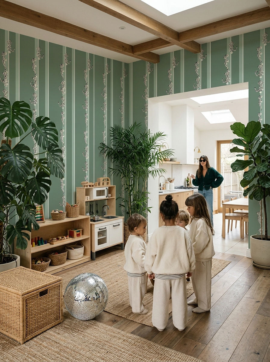 Ascending Leopard Cubs Wallpaper, Jade