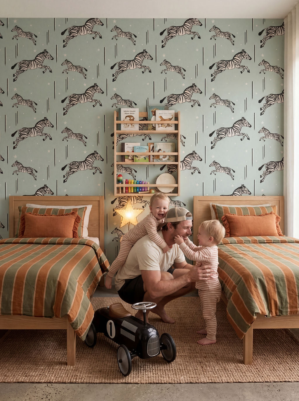 Leaping Zebra Wallpaper, Mint