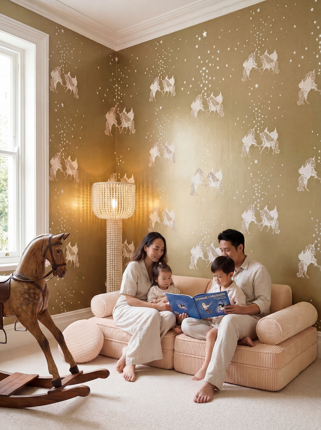 Star Spray Unicorn Wallpaper, Golden Cream