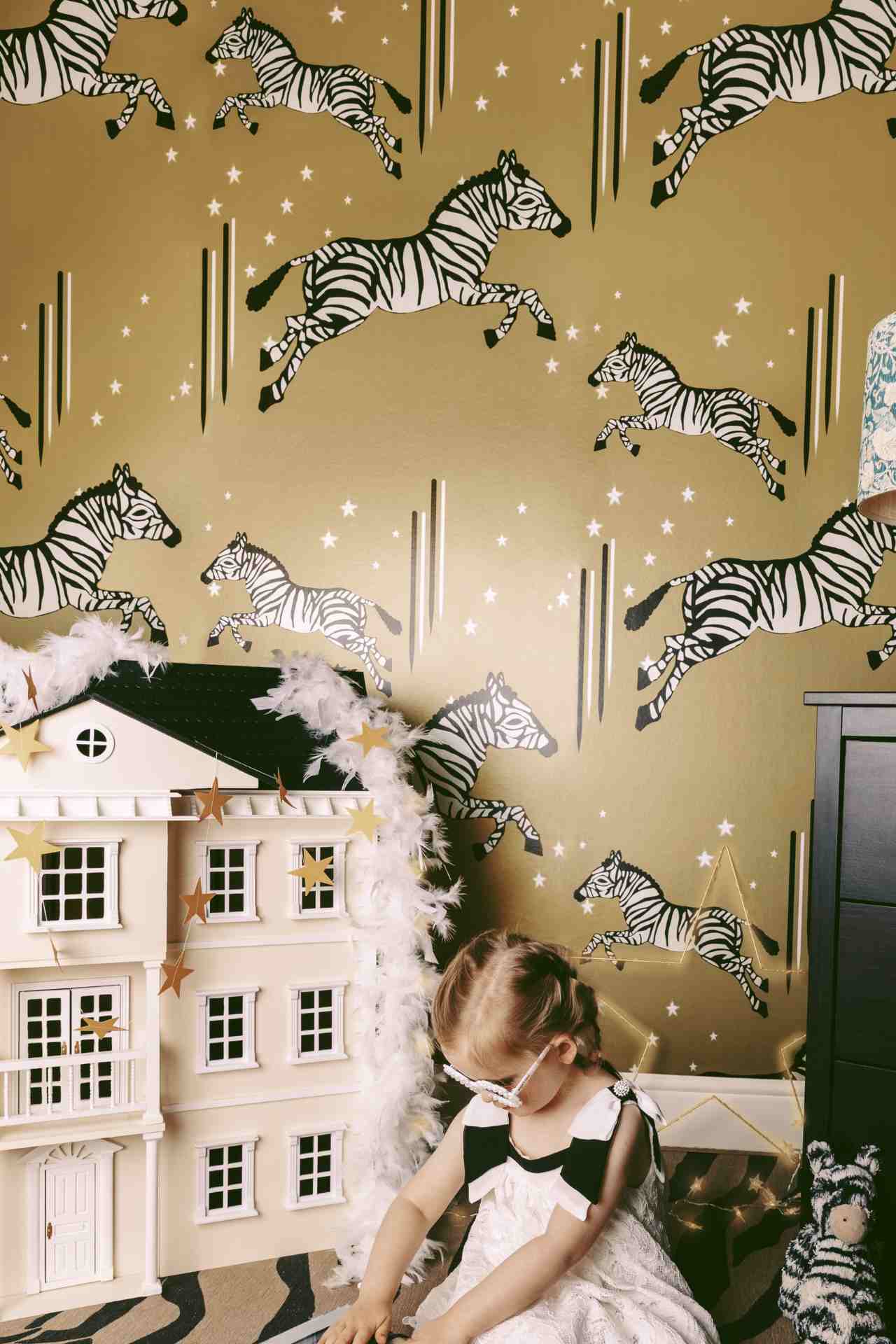 Leaping Zebra Wallpaper, Gold