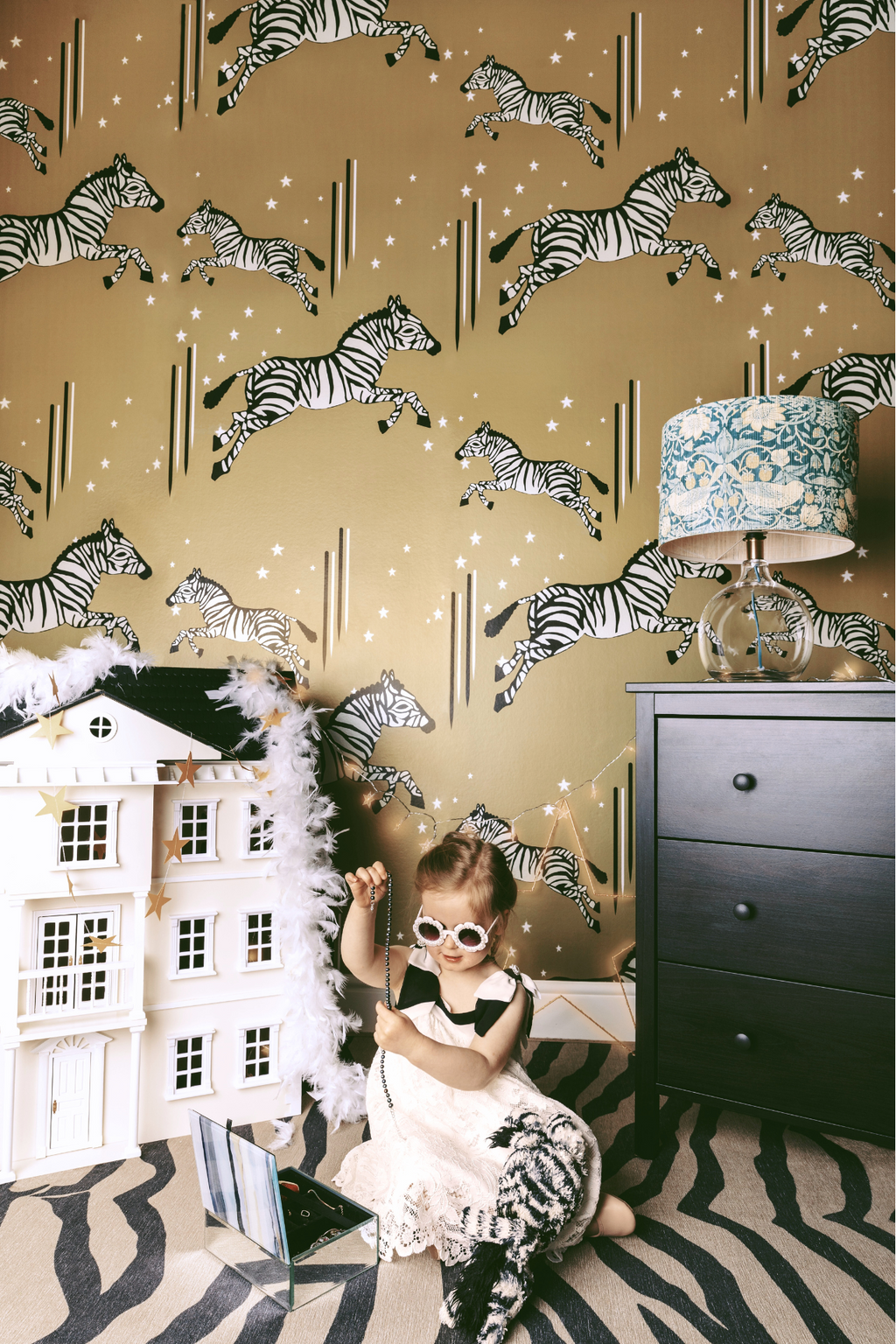 Leaping Zebra Wallpaper, Gold