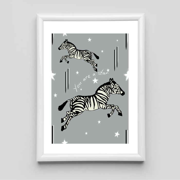 Framed Leaping Zebra Art